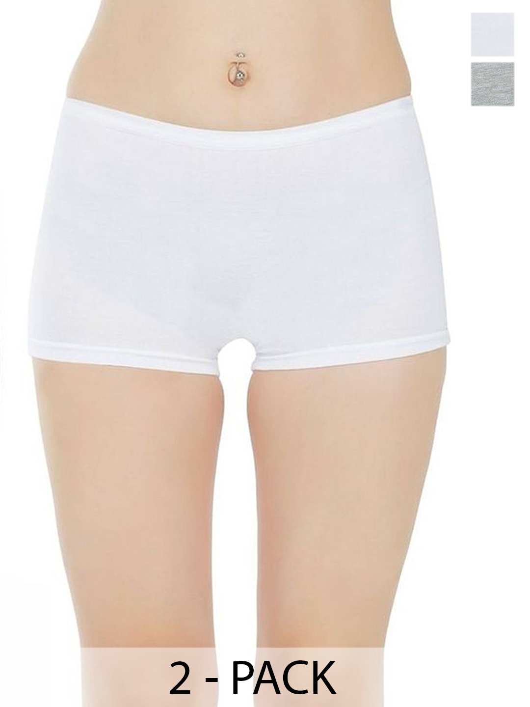 

arLa APPAREL Pack Of 2 Seamless Pure-Cotton Boyshorts Briefs, White