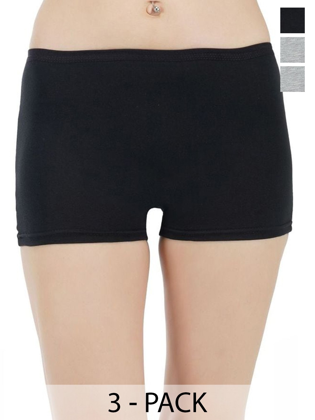 

arLa APPAREL Pack Of 3 Seamless Pure Cotton Boyshorts, Black