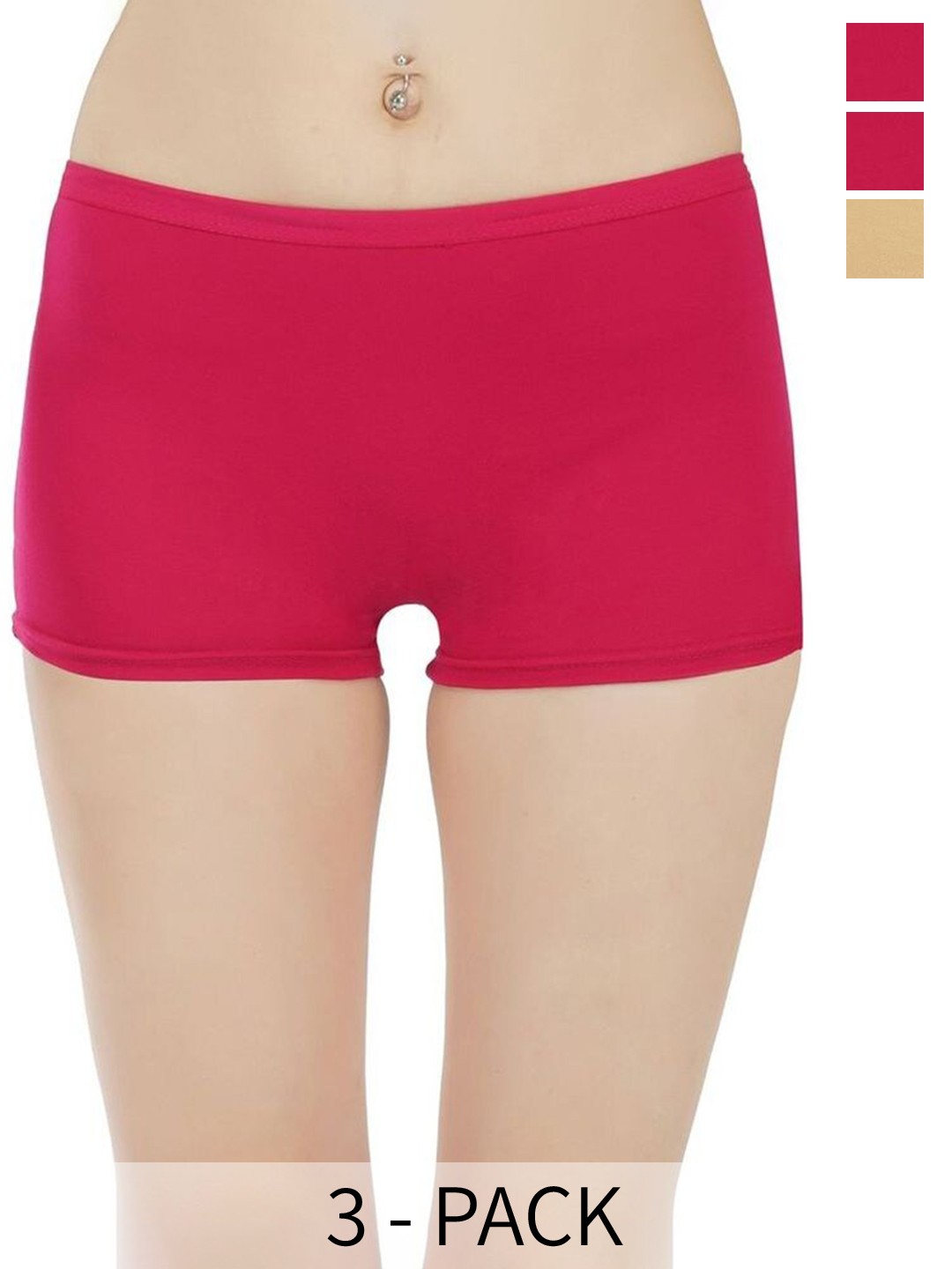 

arLa APPAREL Pack Of 3 Seamless Pure-Cotton Boyshorts(P3)_BoyShort-Red_Beige_Red