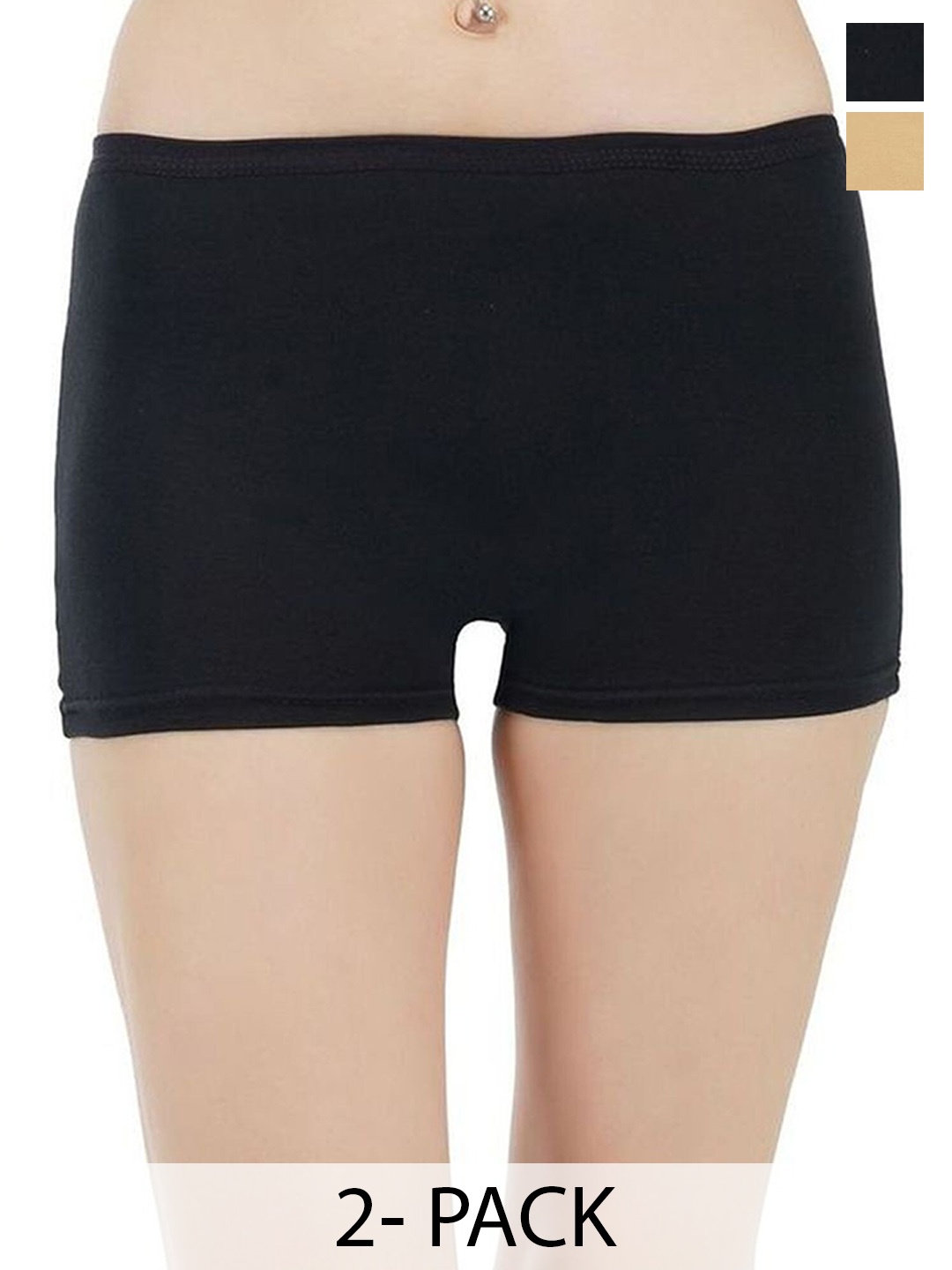 

arLa APPAREL Pack Of 2 Stretchy Pure Cotton Boy Shorts Briefs, Black