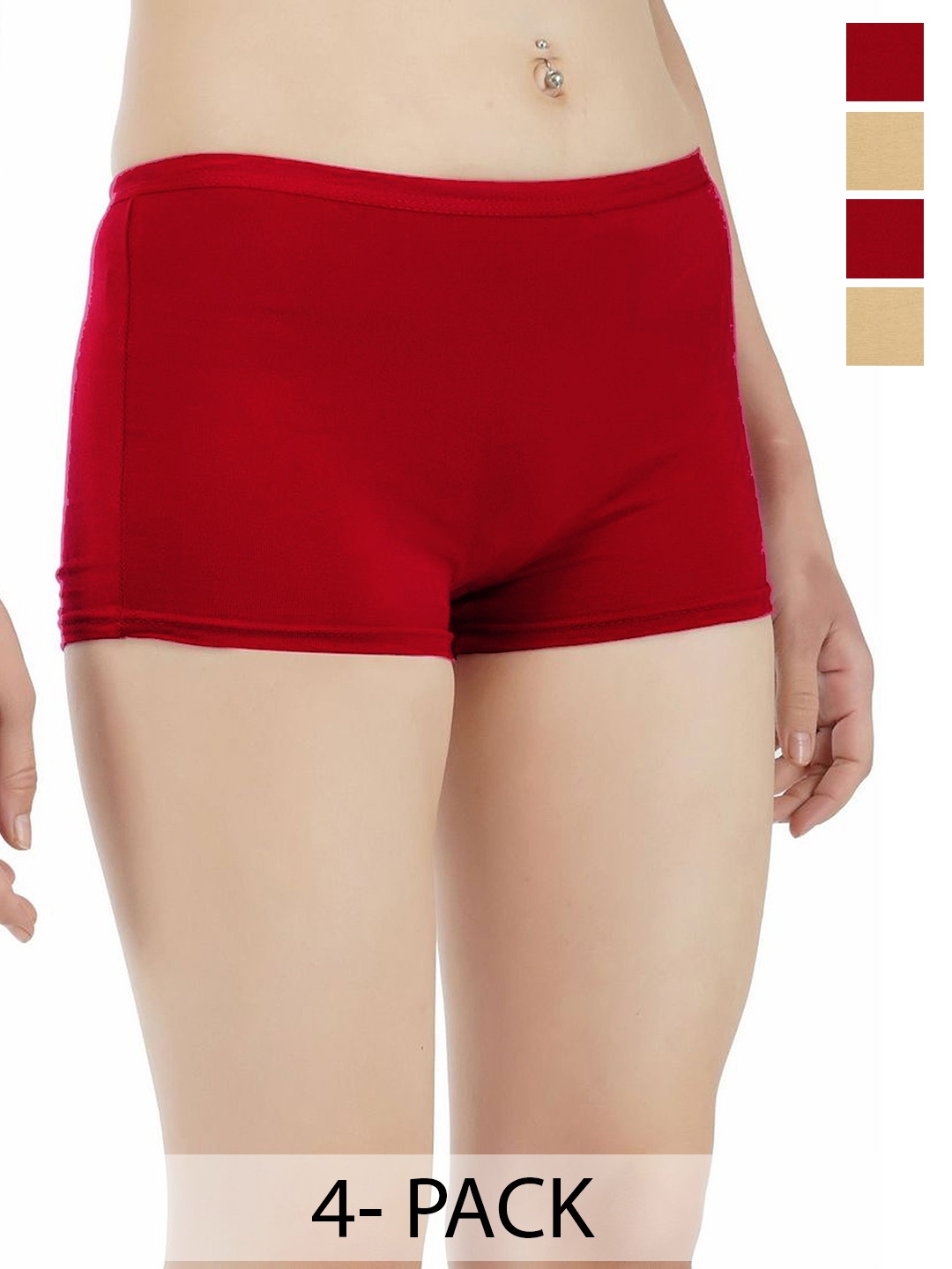 

arLa APPAREL Pack Of 4 Seamless Pure Cotton Boyshorts, Beige
