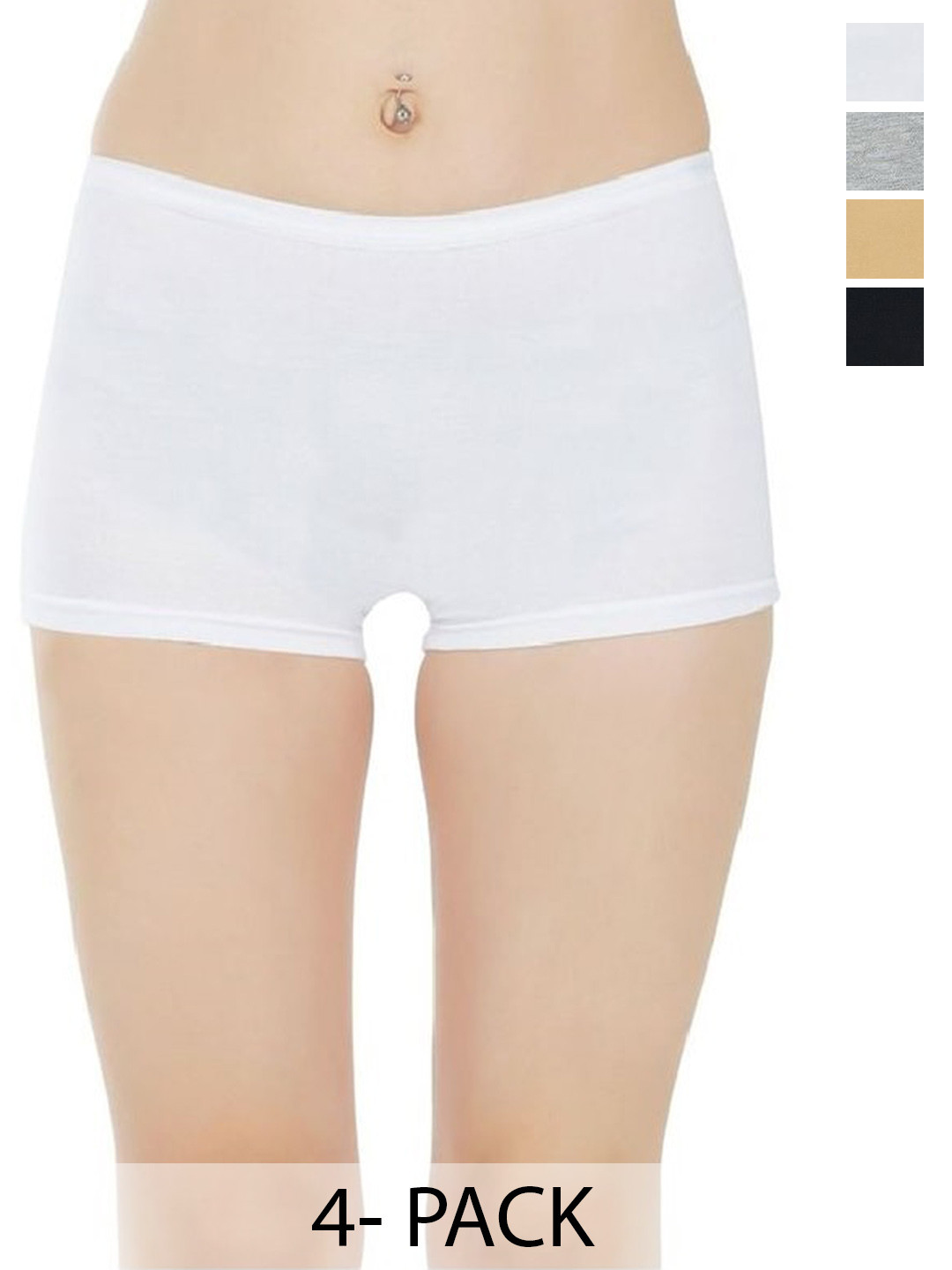 

arLa APPAREL Women Pack Of 4 Seamless Pure-Cotton Boy Shorts, White