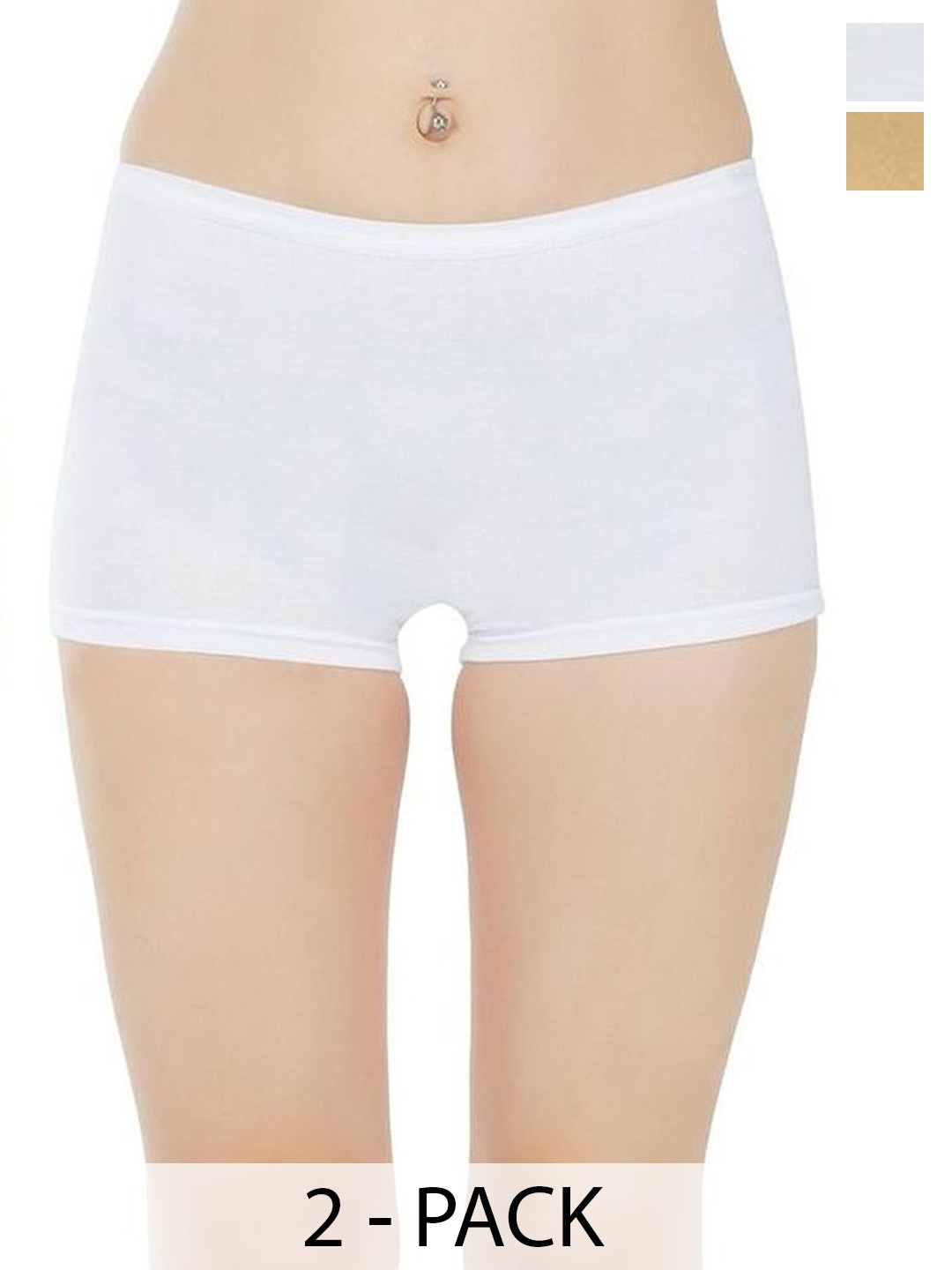 

arLa APPAREL Women Pack Of 2 Seamless Pure-Cotton Boy Shorts, White