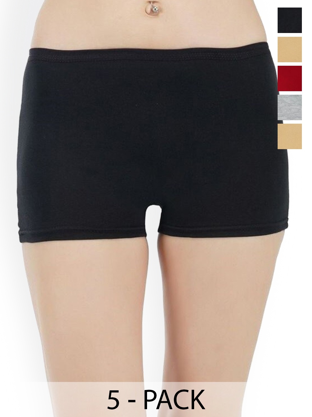 

arLa APPAREL Women Pack Of 5 Seamless Pure Cotton Boy Shorts, Black