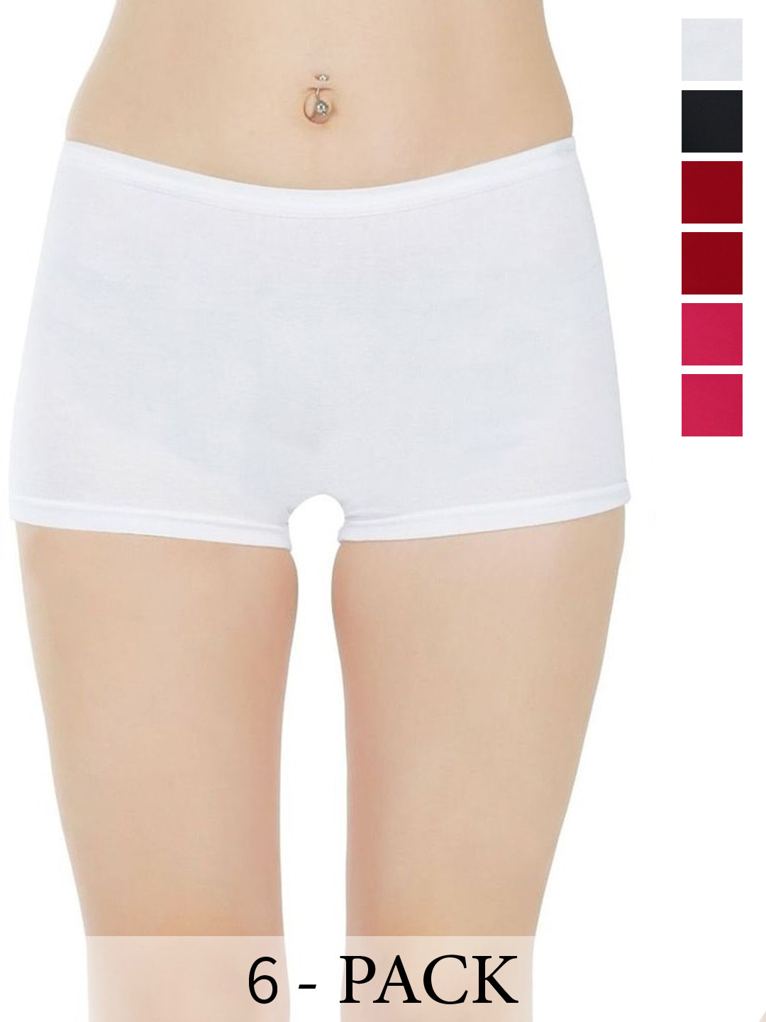 

arLa APPAREL Women Pack Of 6 Seamless Pure Cotton Boy Shorts, White