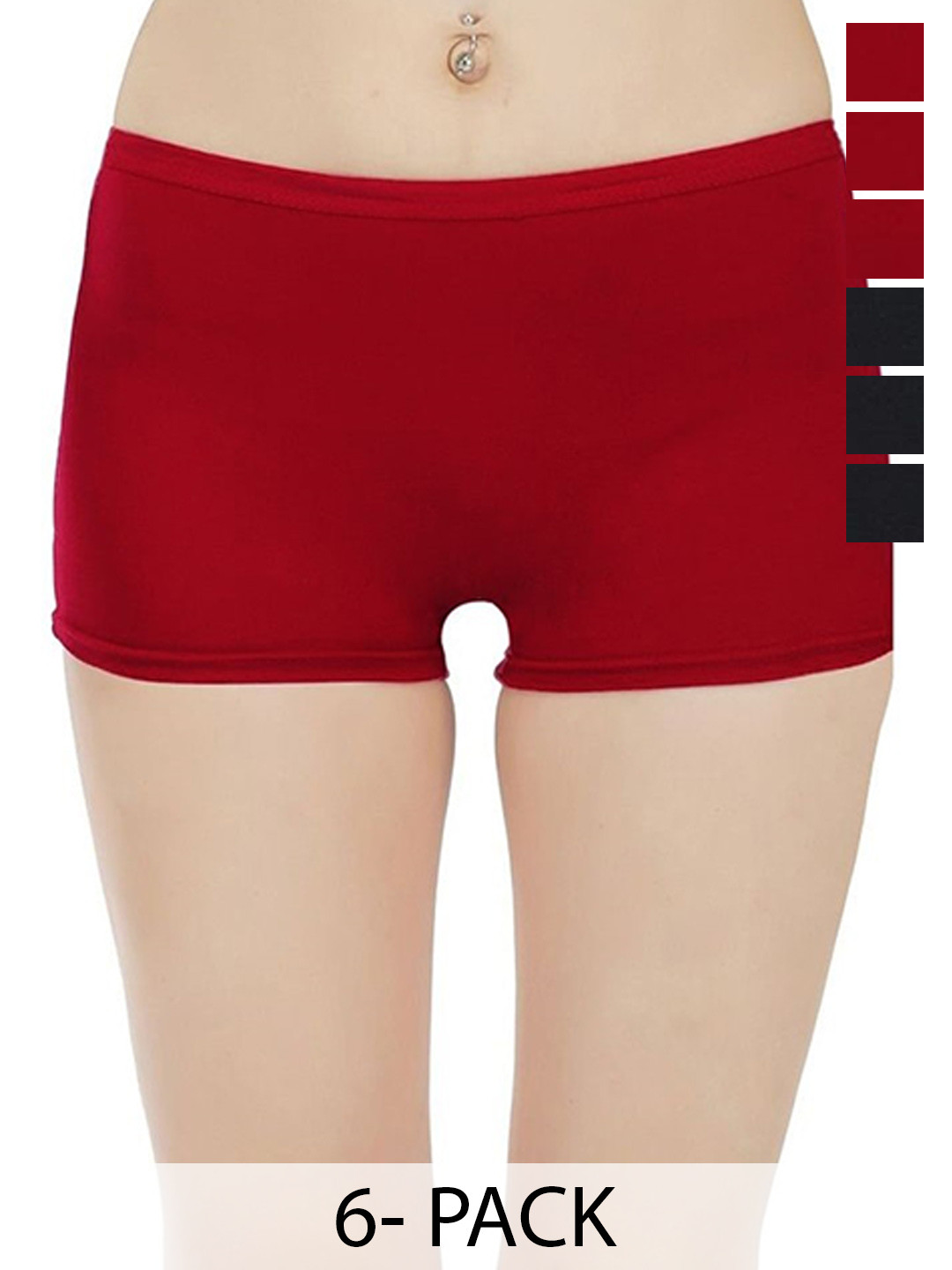 

arLa APPAREL Pack Of 6 Low-Rise Pure Cotton Boy Shorts Briefs, Black
