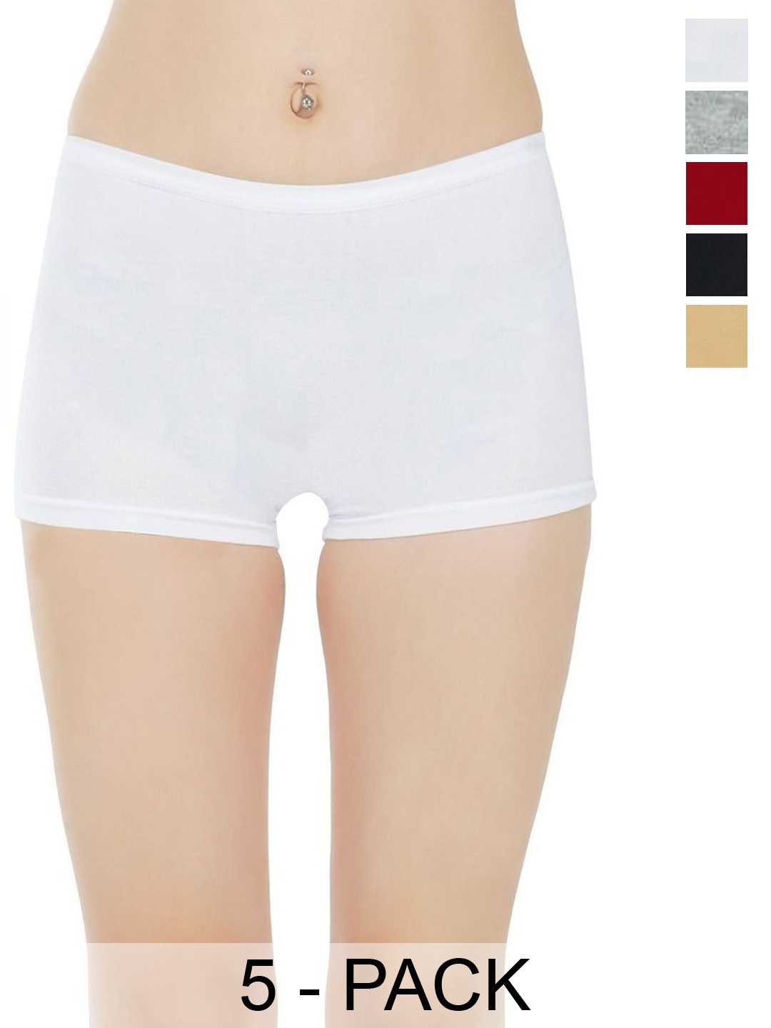 

arLa APPAREL Pack Of 5 Pure-Cotton Boyshort Briefs (P5)_BoyShort-BLK_GRY_Beige_MRN_WHT, Black