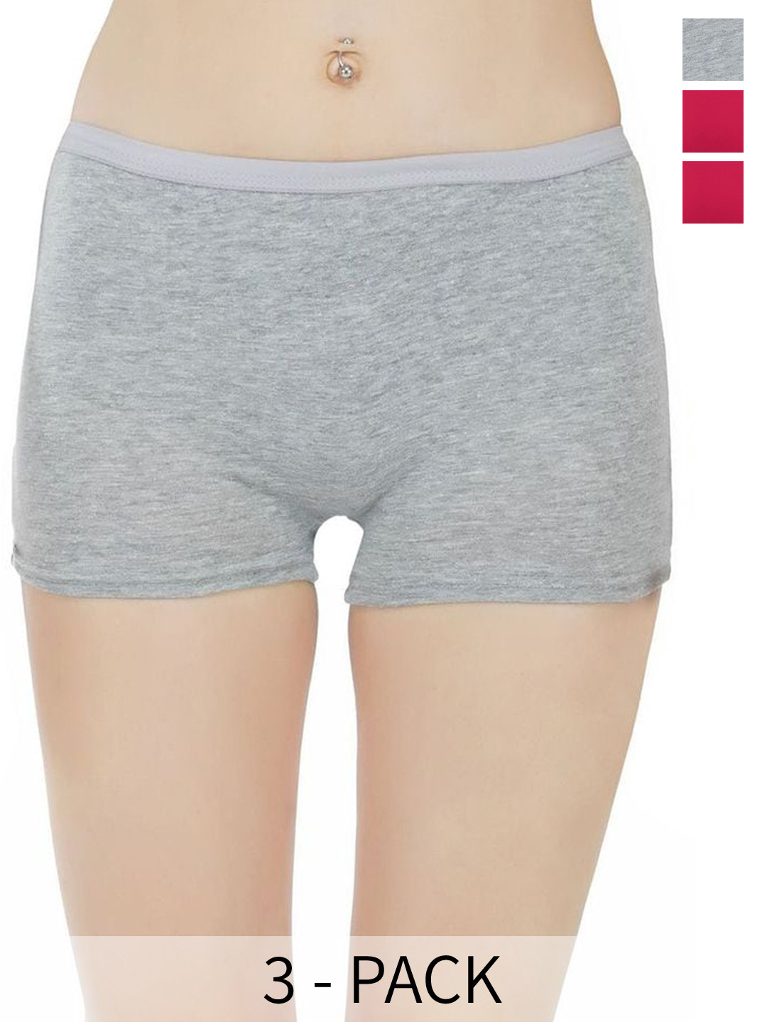 

arLa APPAREL Pack Of 3 Low-Rise Pure Cotton Boy Shorts Briefs, Pink