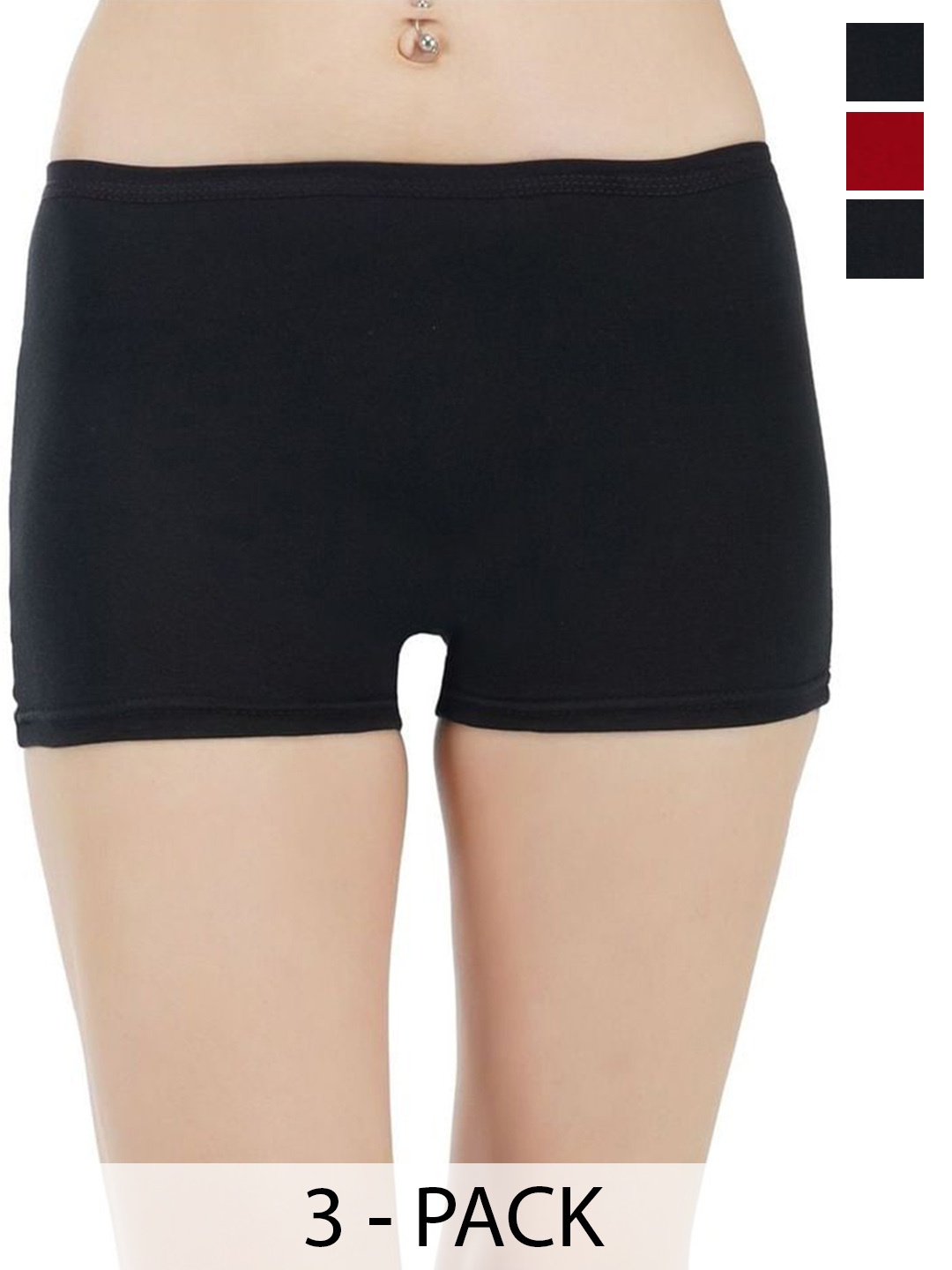 

arLa APPAREL Pack Of 3 Seamless Pure-Cotton Boyshorts Briefs, Black