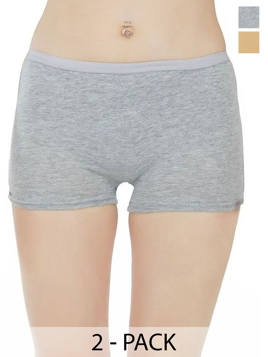 

arLa APPAREL Pack Of 2 Seamless Pure Cotton Boyshorts, Grey