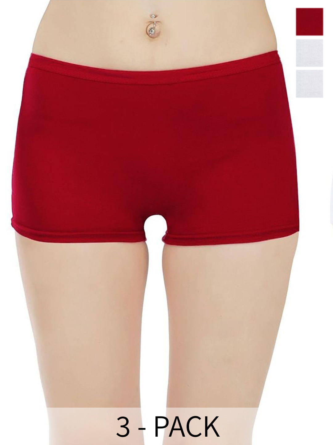 

arLa APPAREL Pack Of 3 Low-Rise Pure Cotton Boy Shorts Briefs, White