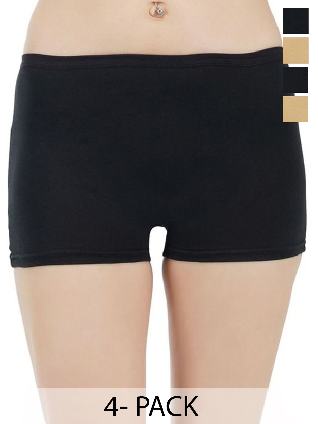 

arLa APPAREL Women Pack Of 4 Seamless Pure-Cotton Boy Shorts, Black