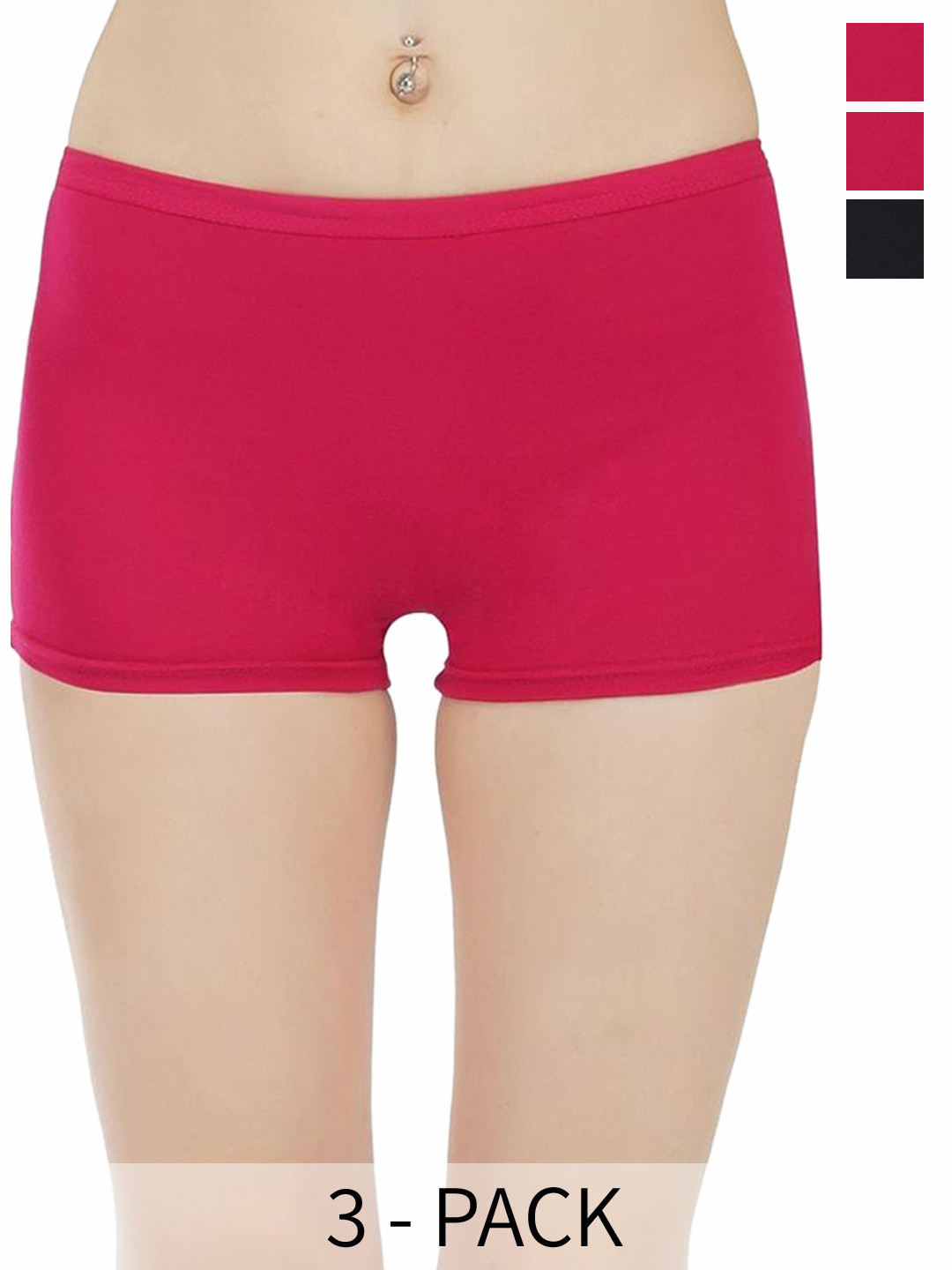 

arLa APPAREL Pack Of 3 Pure Cotton Boyshort Briefs, Black