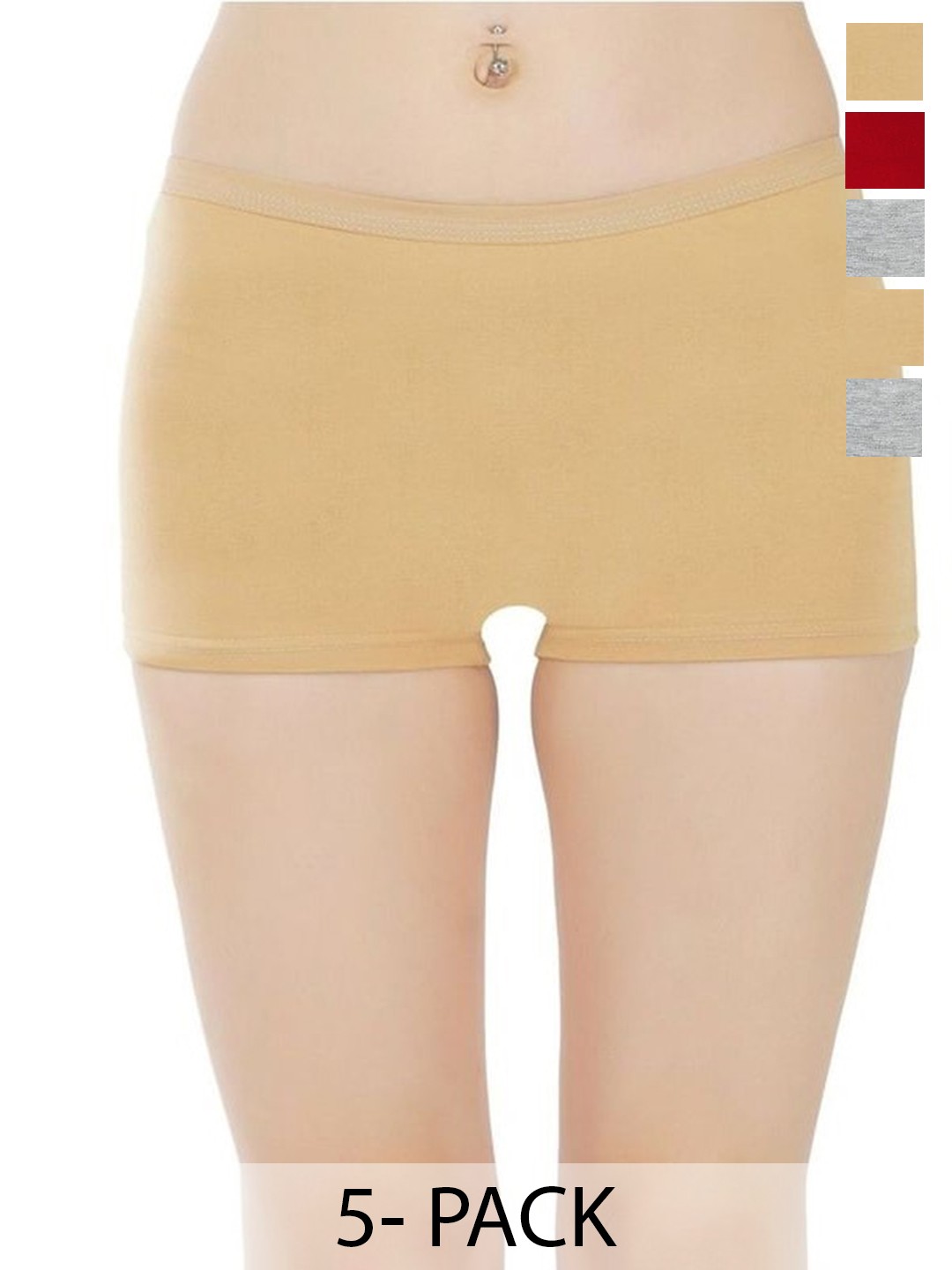 

arLa APPAREL Pack Of 5 Pure Cotton Mid-Rise Boy Short (P5)_BoyShort-2Beige_2 Grey_Maroo, Beige