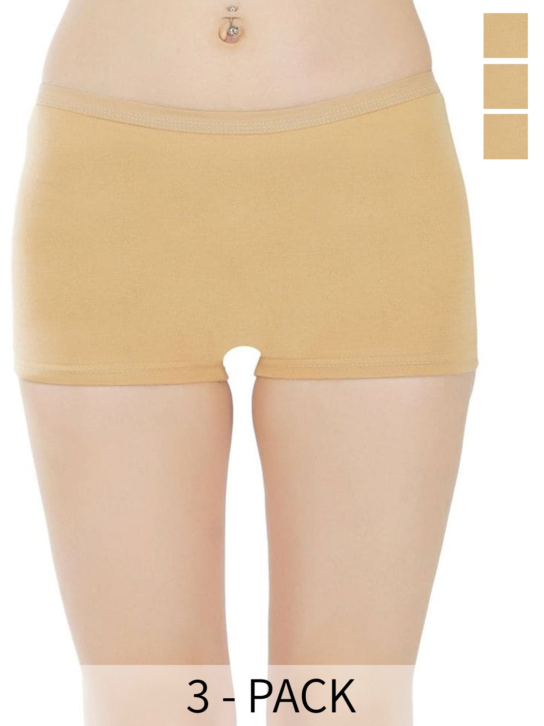 

arLa APPAREL Women Pack Of 3 Pure Cotton Mid-Rise Boy Shorts Briefs, Beige