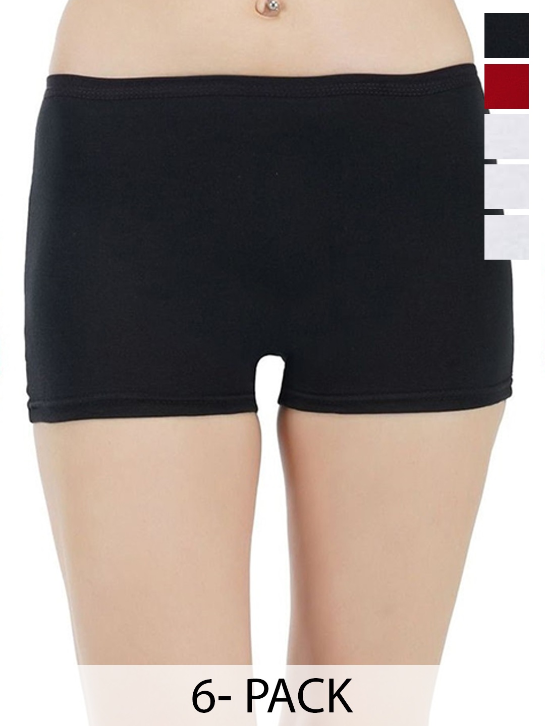 

arLa APPAREL Pack Of 6 Pure Cotton Boyshort Briefs, Black