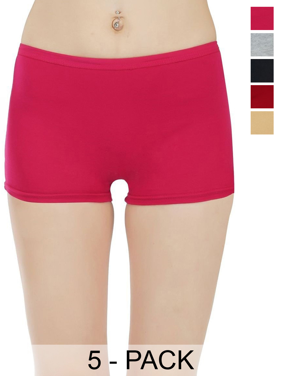 

arLa APPAREL Women Pack Of 6 Pure Cotton Mid-Rise Boy Shorts Briefs, Red