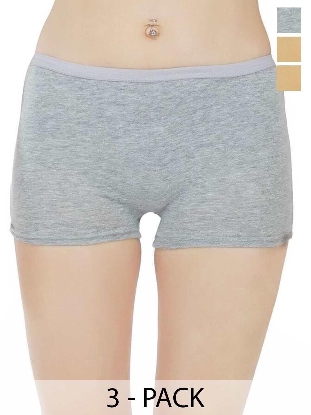 

arLa APPAREL Women Pack Of 3 Seamless Pure Cotton Boy Shorts, Grey