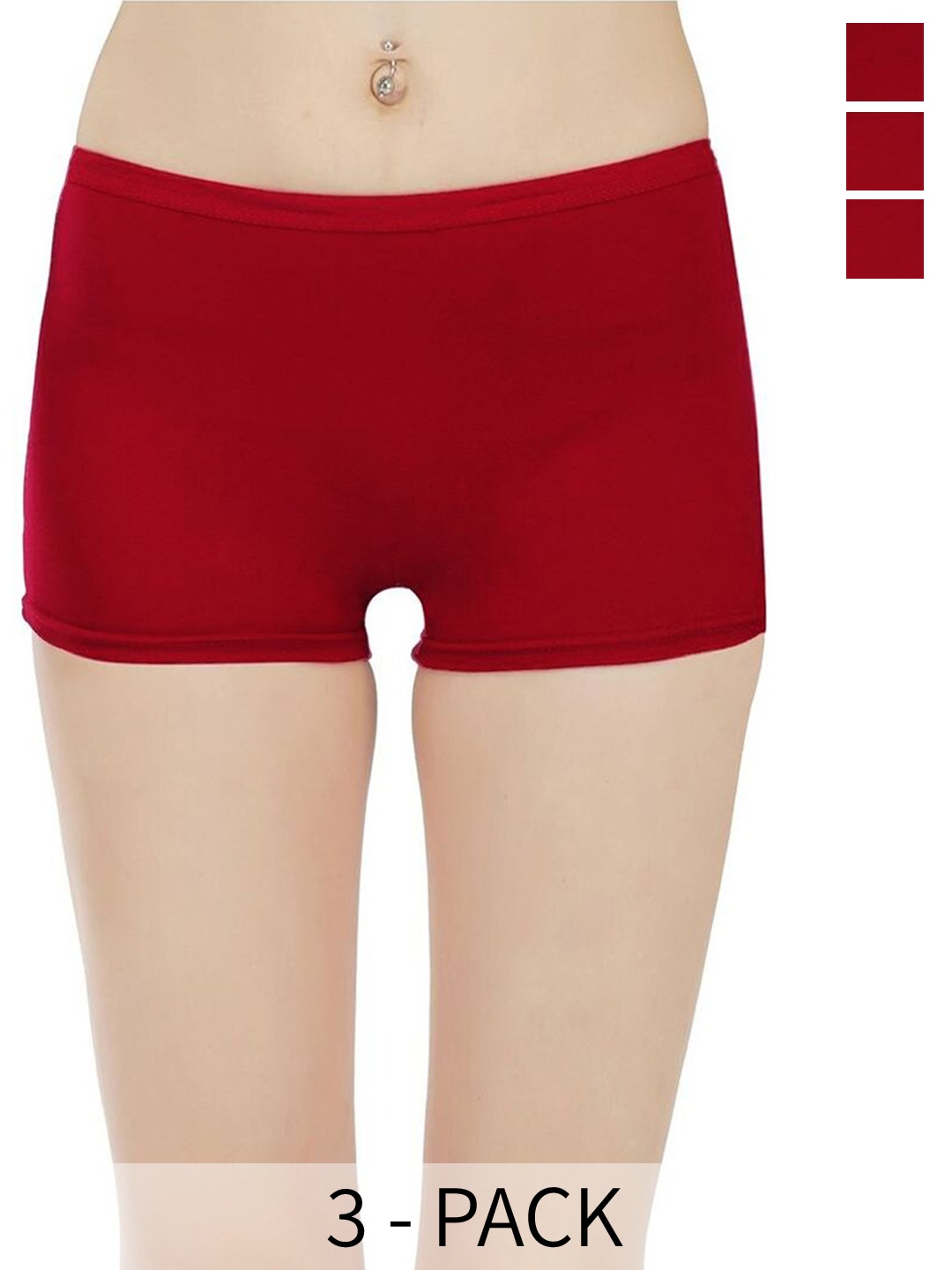 

arLa APPAREL Women Pack Of 3 Pure Cotton Mid-Rise Boy Shorts Briefs, Maroon
