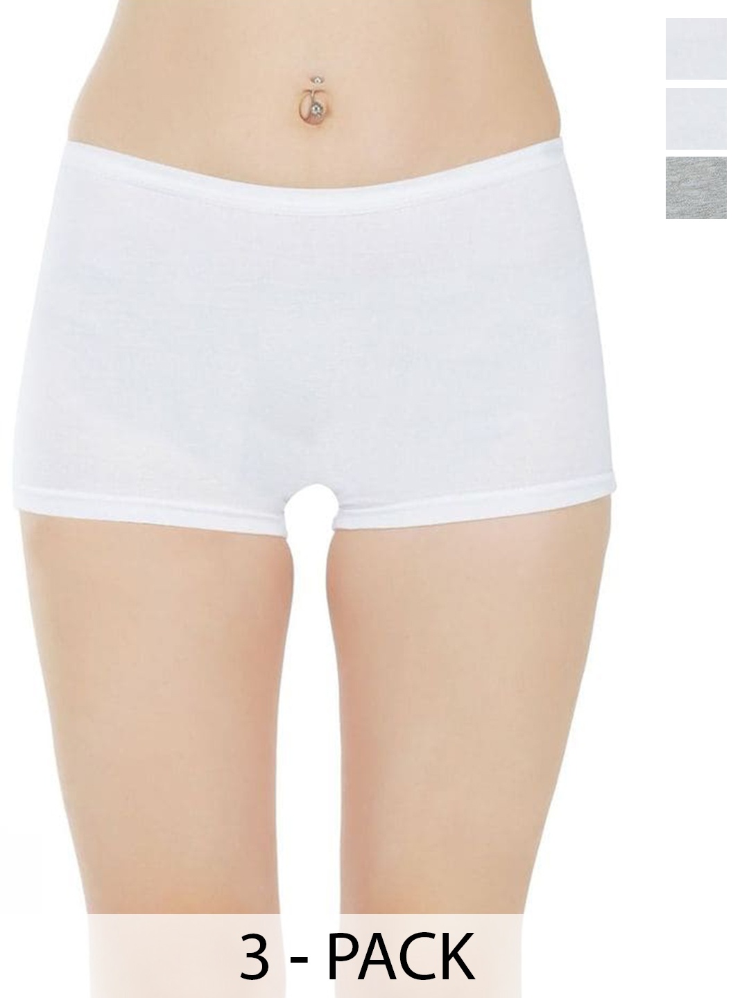 

arLa APPAREL Women Pack Of 3 Pure Cotton Mid-Rise Boy Shorts Briefs, Grey
