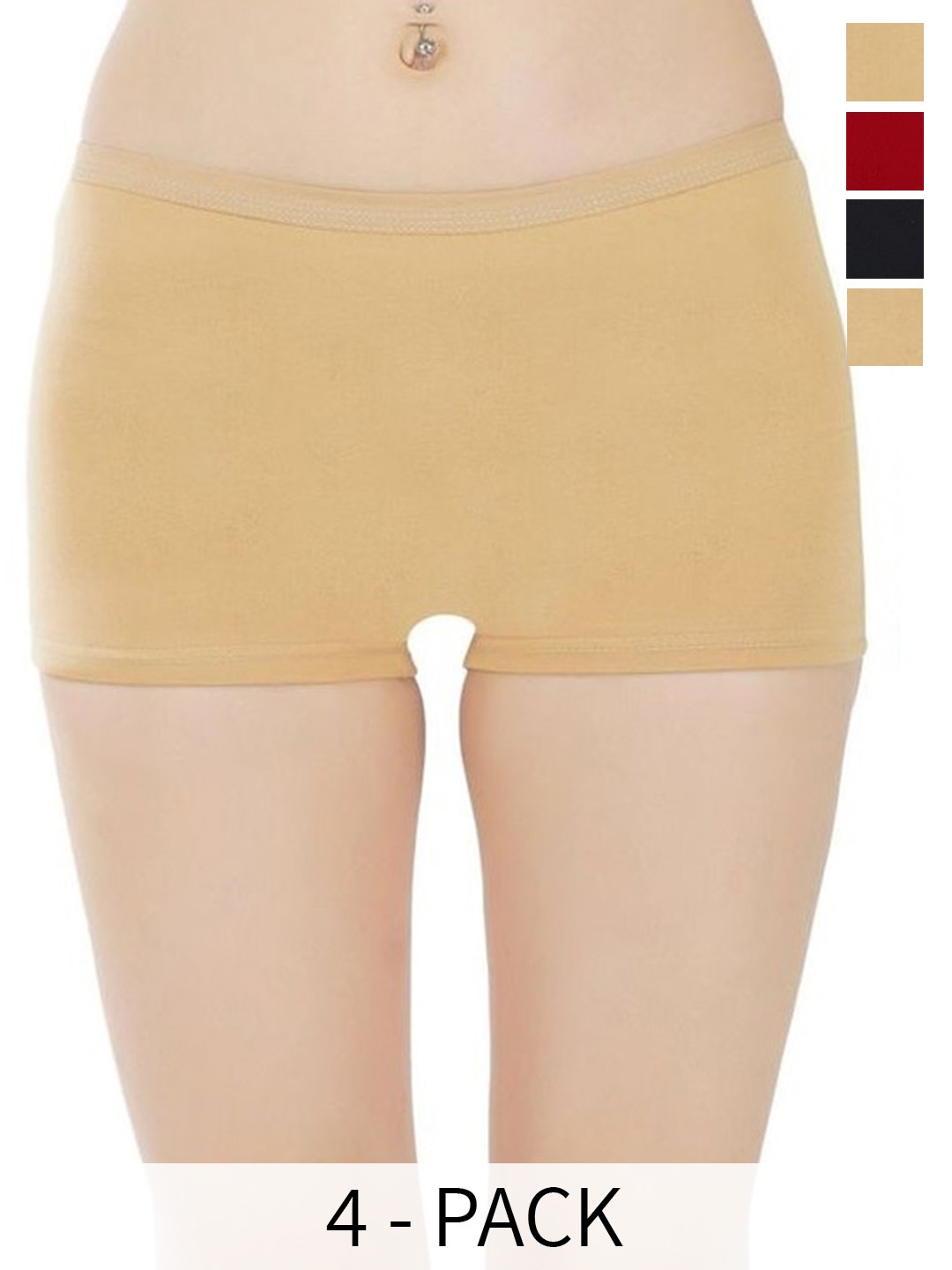 

arLa APPAREL Pack Of 4 Pure Cotton Boy Shorts Briefs, Beige
