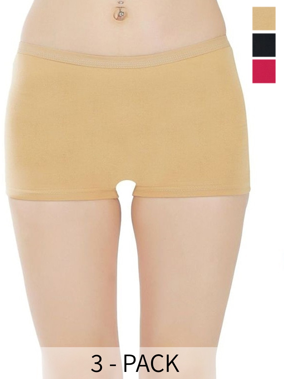 

arLa APPAREL Women Pack Of 3 Pure Cotton Mid-Rise Boy Shorts Briefs, Beige