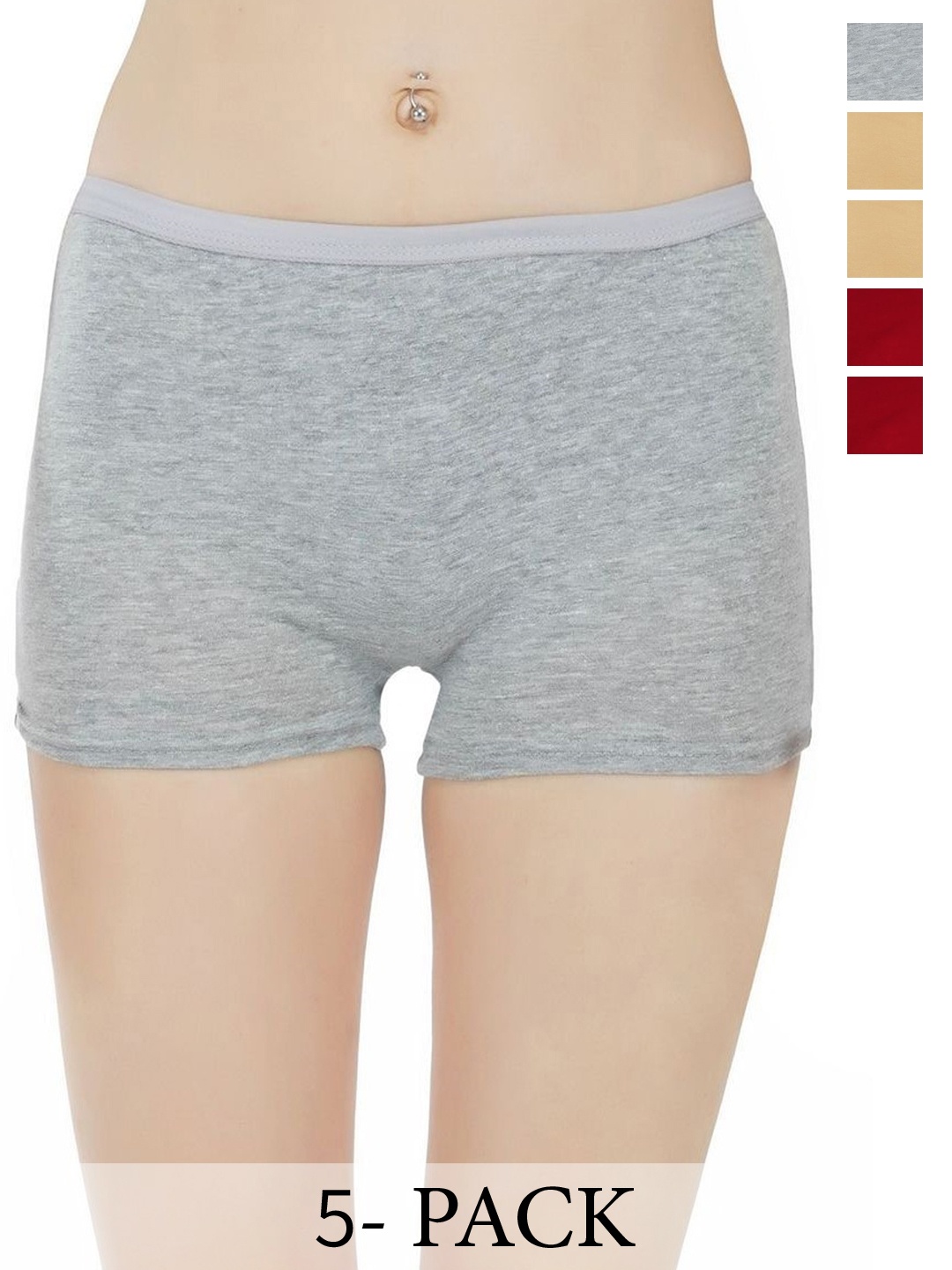 

arLa APPAREL Women Pack Of 5 Pure Cotton Mid-Rise Boy Shorts Briefs, Beige