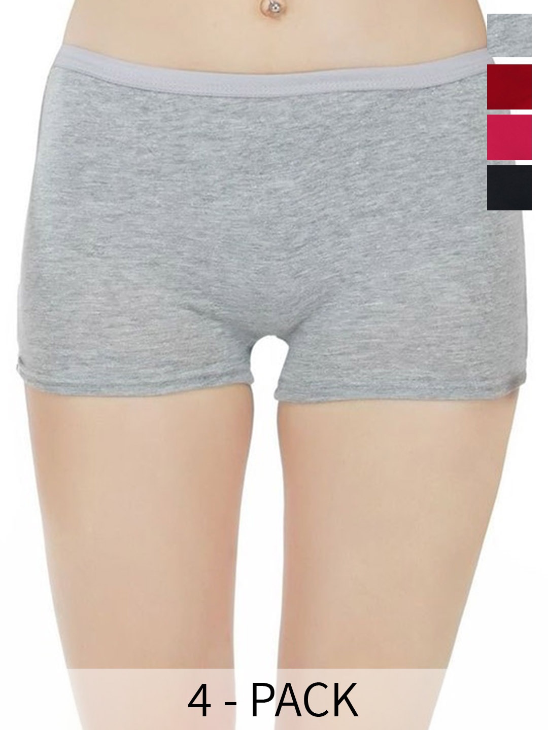 

arLa APPAREL Pack of 4 Pure Cotton Boyshorts Briefs, Black