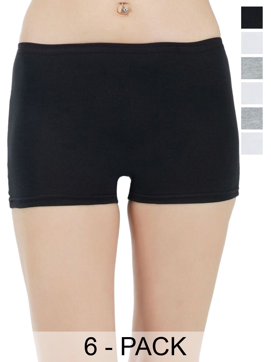 

arLa APPAREL Pack of 6 Pure Cotton Boyshorts Briefs, Black