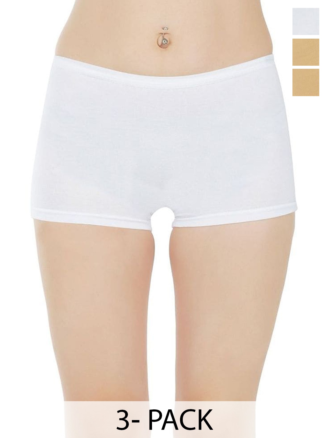 

arLa APPAREL Pack of 3 Pure Cotton Boyshorts Briefs, White
