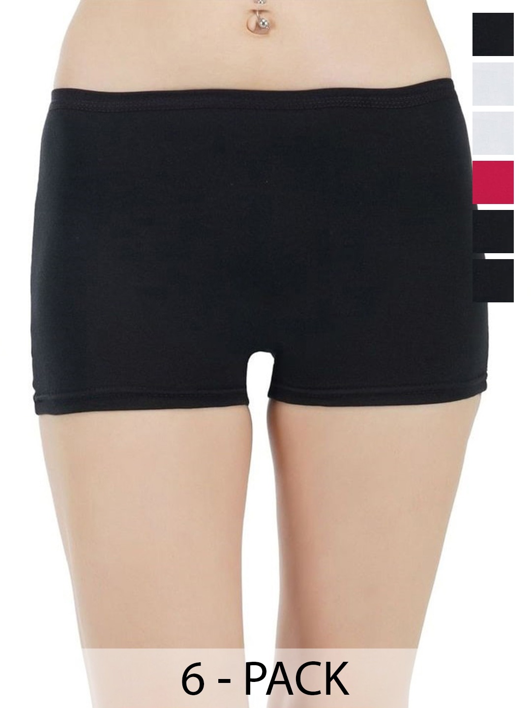 

arLa APPAREL Pack Of 6 Pure Cotton Boyshorts Briefs, Black