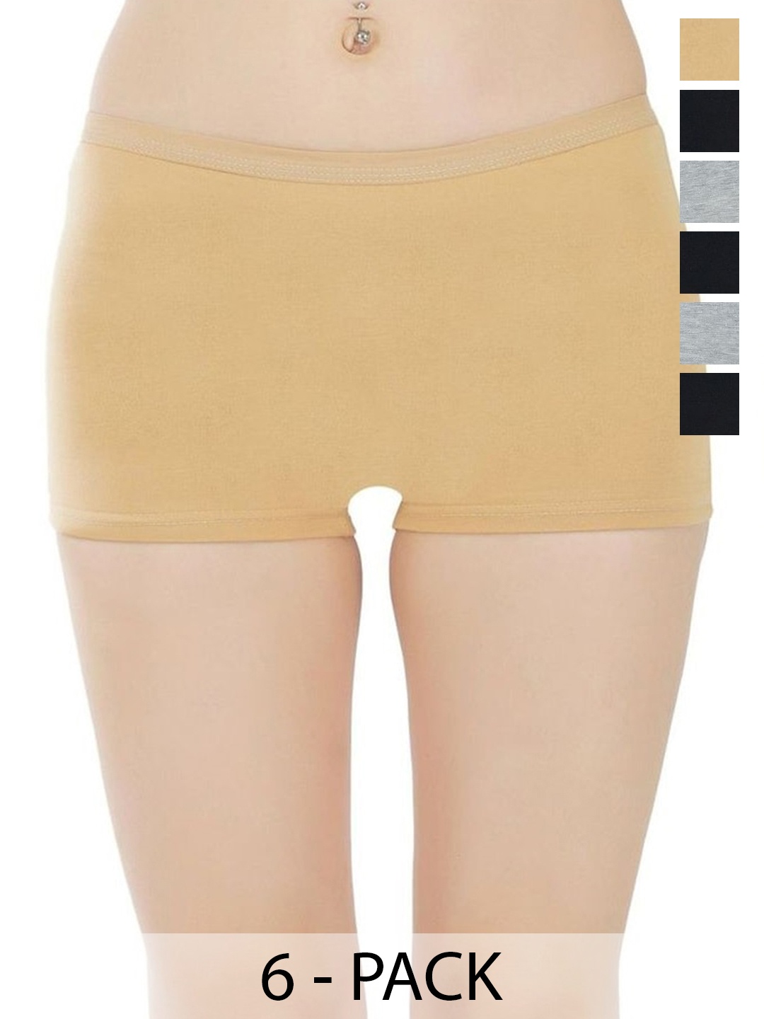 

arLa APPAREL Pack of 6 Pure Cotton Boyshorts Briefs, Beige