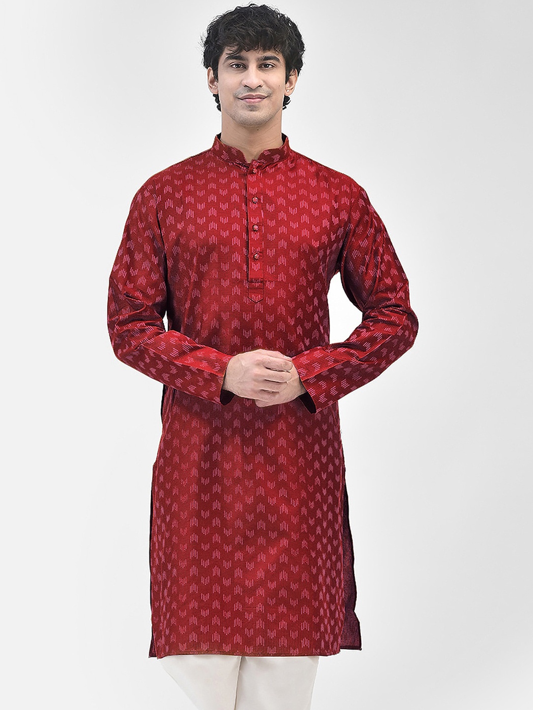 

SG LEMAN Embroidered Mandarin Collar Long Sleeves Cotton Straight Kurta, Maroon