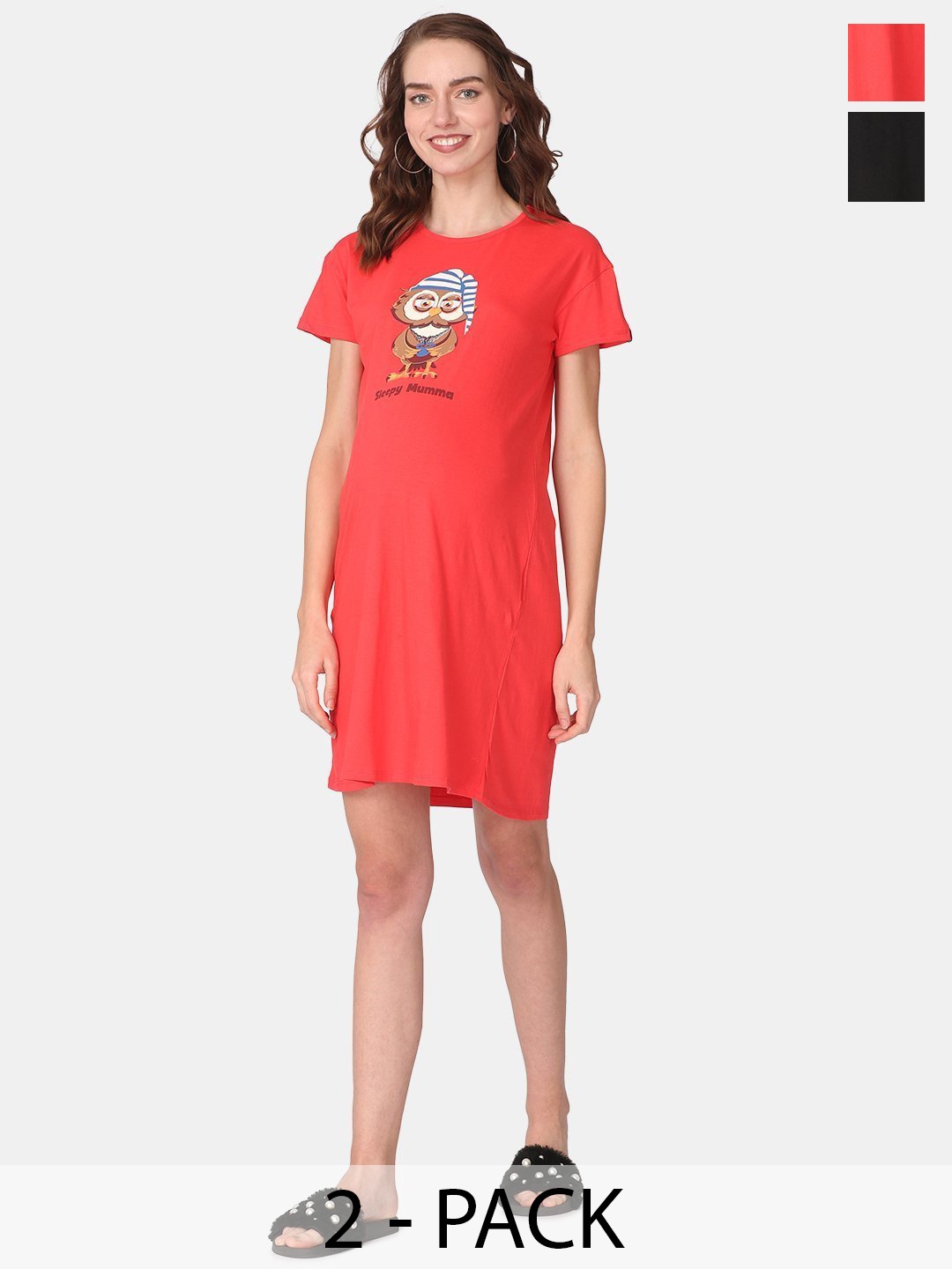 

The Mom Store Pack Of 2 Cotton Printed Maternity Dress, Orange