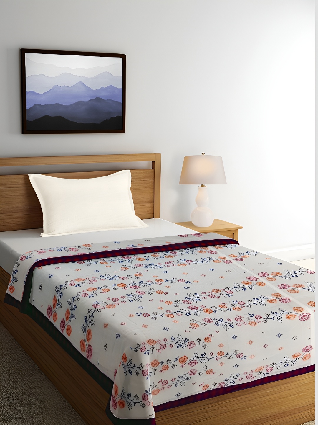 

ELAN DREAMS Pink & Blue Floral AC Room 110 GSM Double Bed Dohar