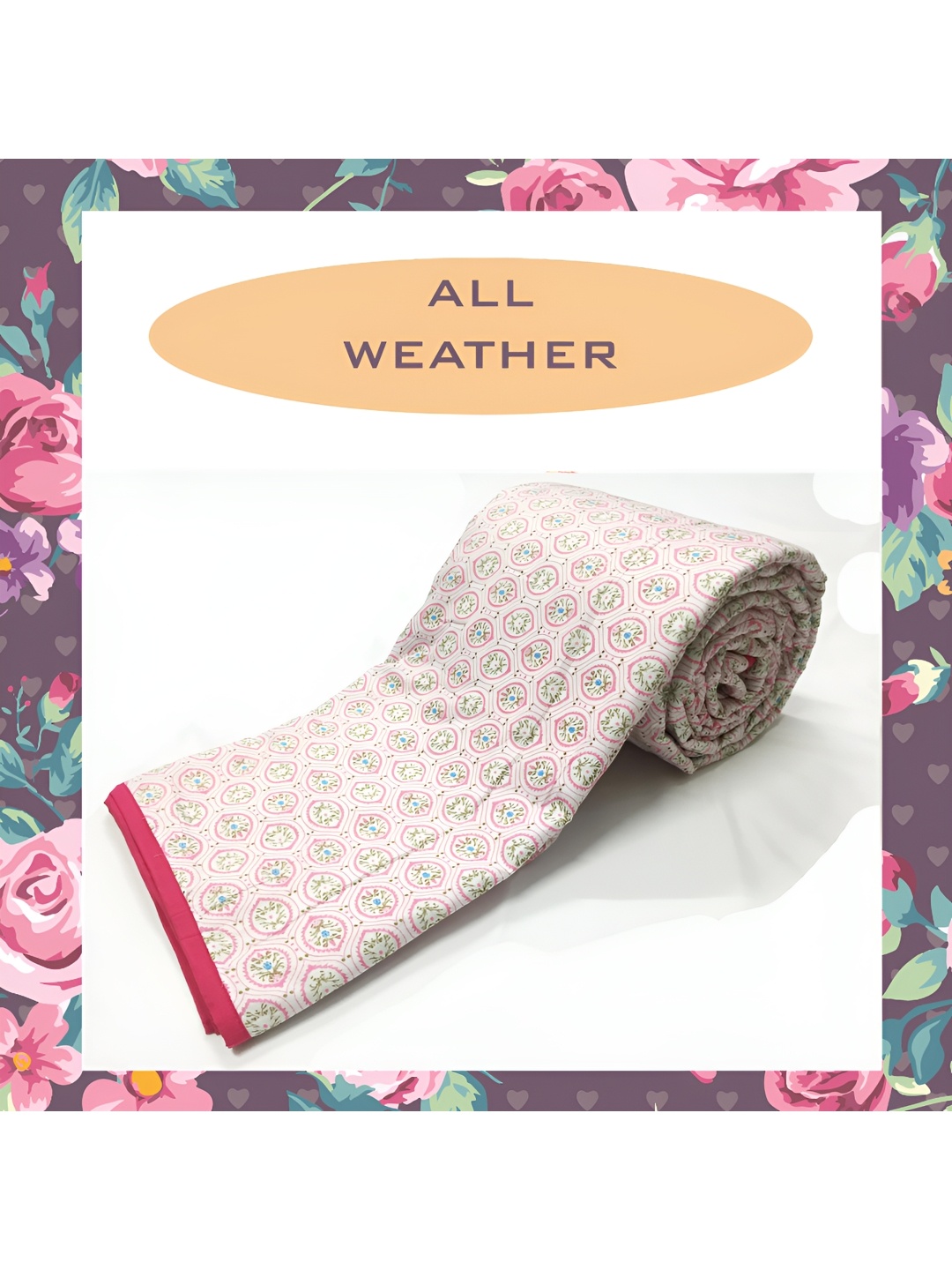 

ELAN DREAMS Bliss Pink & Blue Ethnic Motifs AC Room 110 GSM Single Bed Dohar