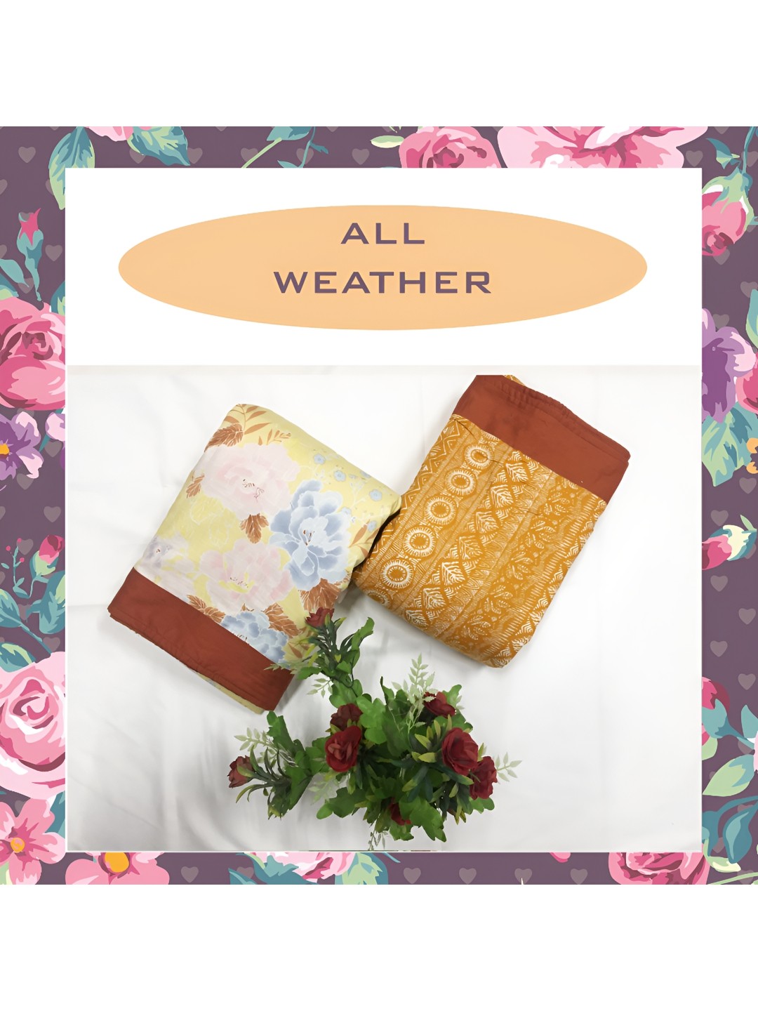 

ELAN DREAMS peaches & roses Yellow & Blue Floral AC Room 110 GSM Single Bed Dohar