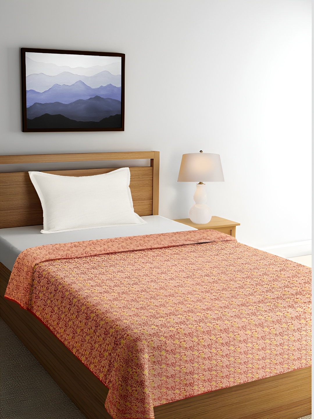 

ELAN DREAMS Orange & Pink Floral Cotton AC Room 110 GSM Single Bed Dohar