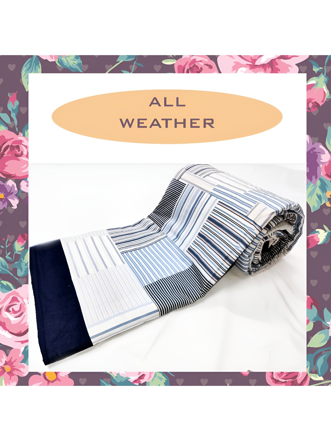 

ELAN DREAMS Paradise White & Navy Blue Geometric Cotton AC Room 110 GSM Double Bed Dohar