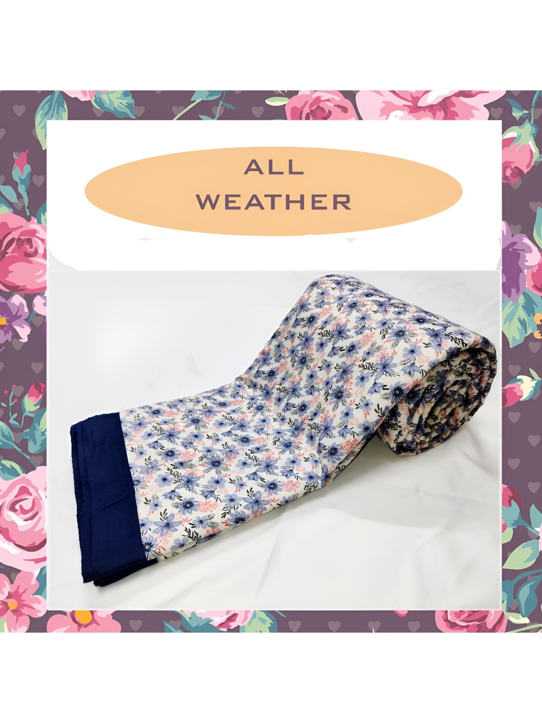 

ELAN DREAMS Blue & Red Floral Cotton AC Room 110 GSM Double Bed Dohar