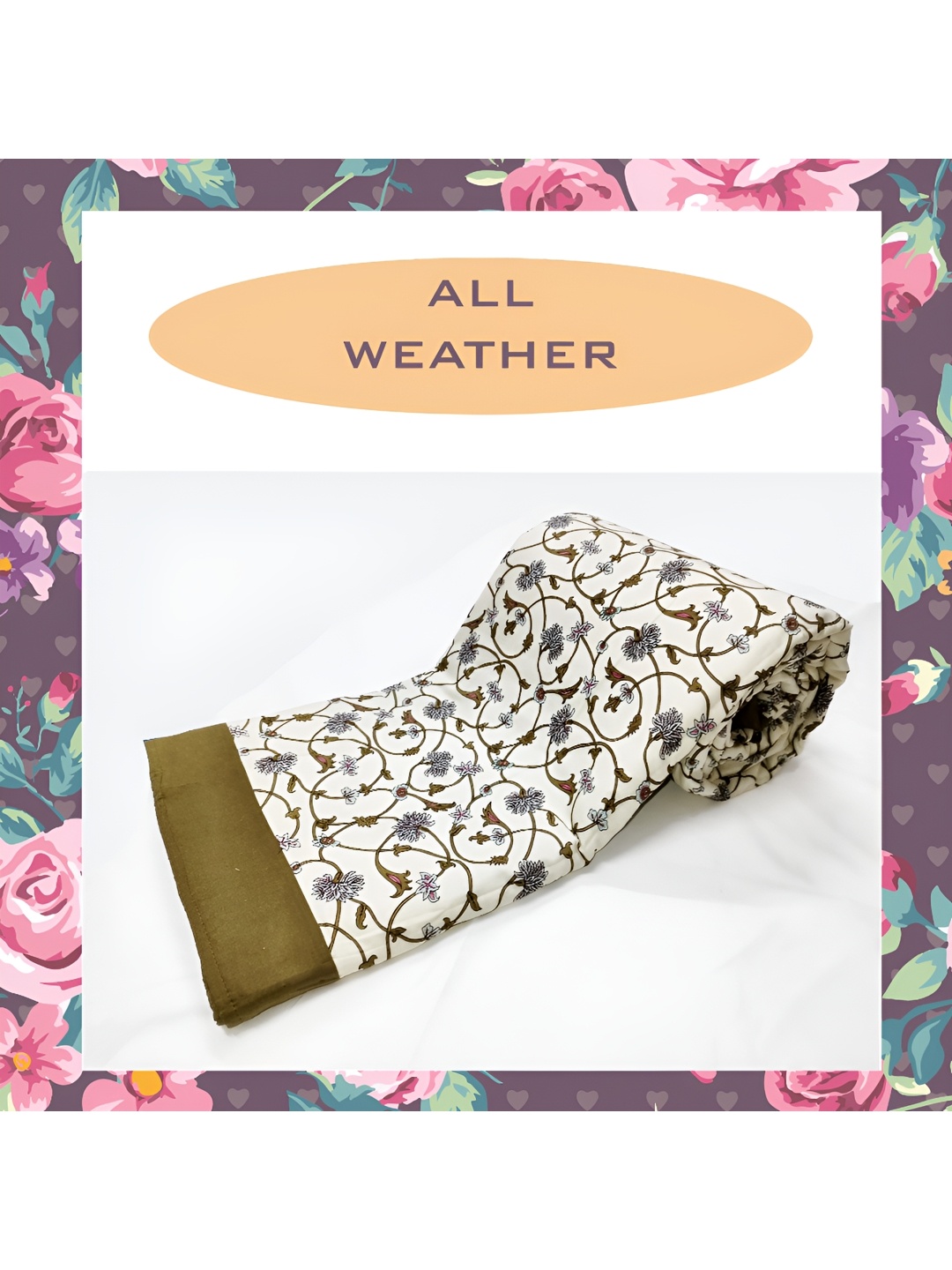 

ELAN DREAMS White & Grey Floral AC Room 110 GSM Double Bed Dohar