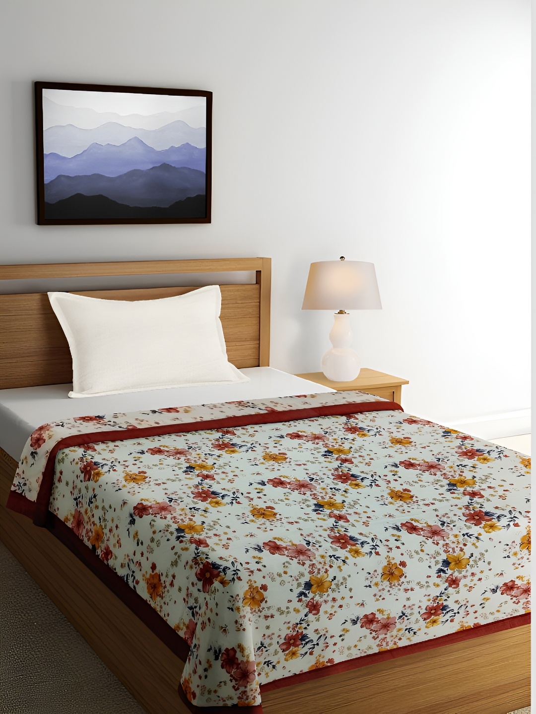 

ELAN DREAMS Paradise White & Rust Floral Printed Cotton AC Room 110 GSM Double Bed Dohar