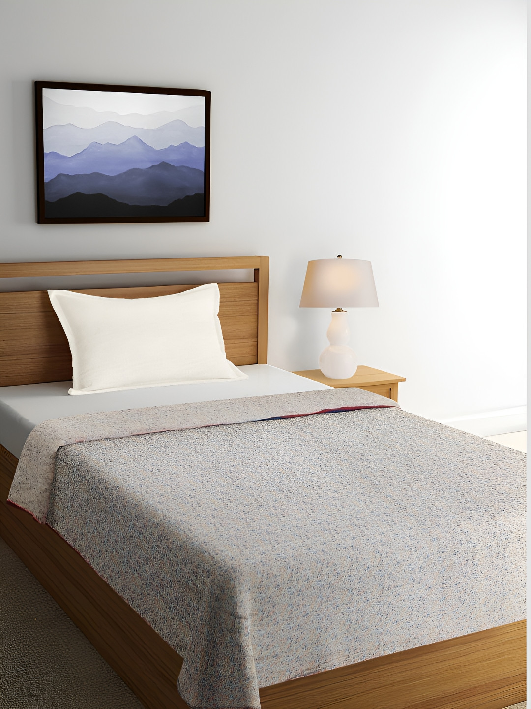 

ELAN DREAMS Orange & Blue Floral AC Room 110 GSM Double Bed Dohar