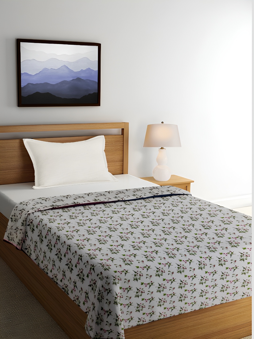 

ELAN DREAMS Grey & Green Floral Printed Cotton AC Room 110 GSM Single Bed Dohar