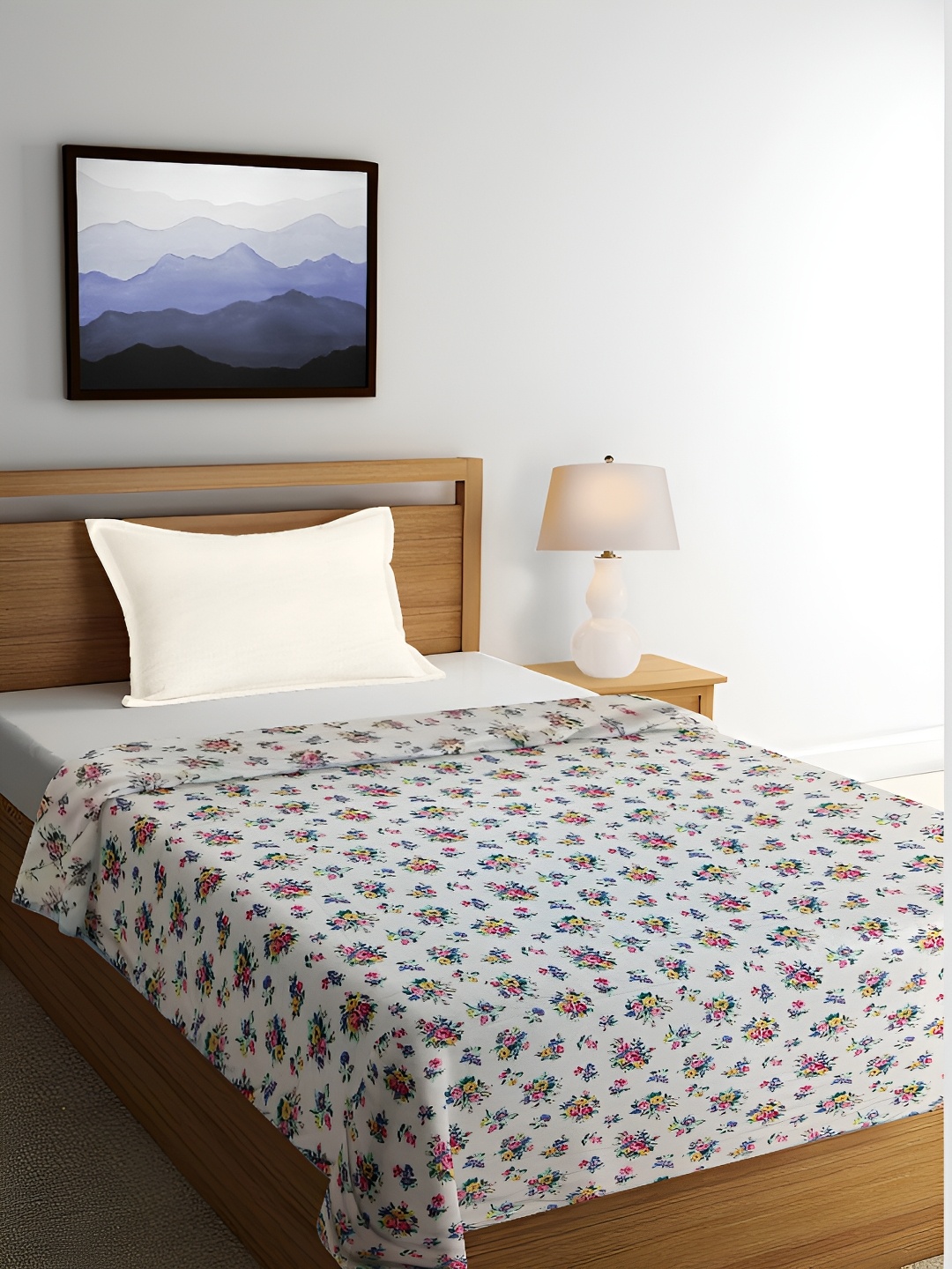 

ELAN DREAMS Pink & White Floral Cotton AC Room 110 GSM Double Bed Dohar, Multi