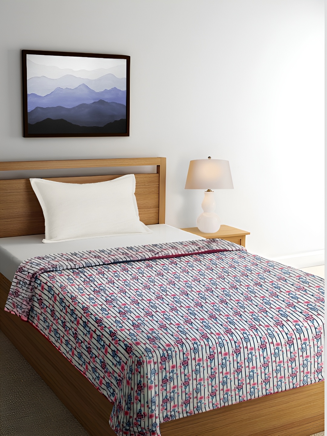 

ELAN DREAMS Pink & Blue Floral Cotton AC Room 110 GSM Single Bed Dohar