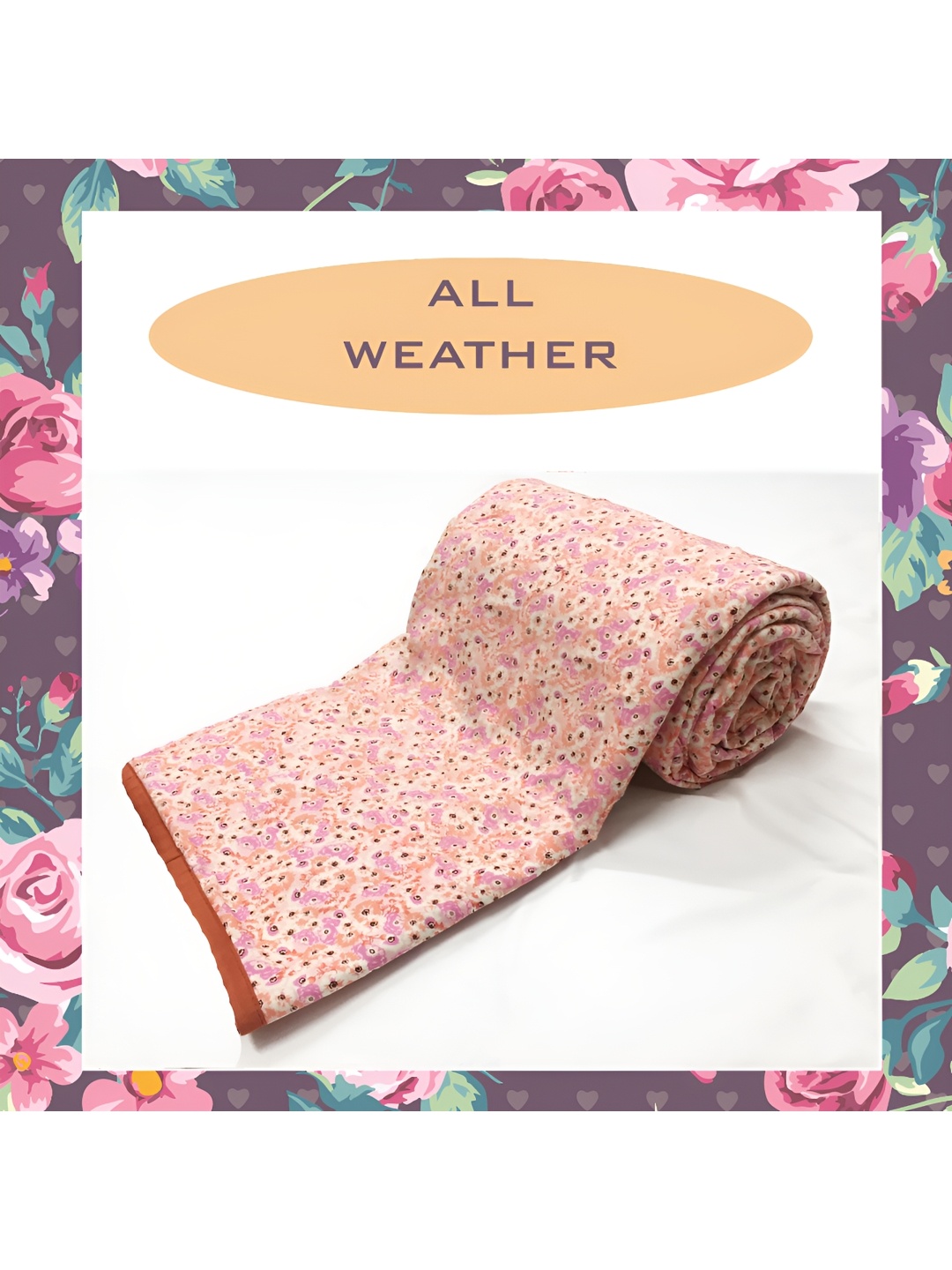 

ELAN DREAMS Orange & Pink Floral AC Room 110 GSM Double Bed Dohar