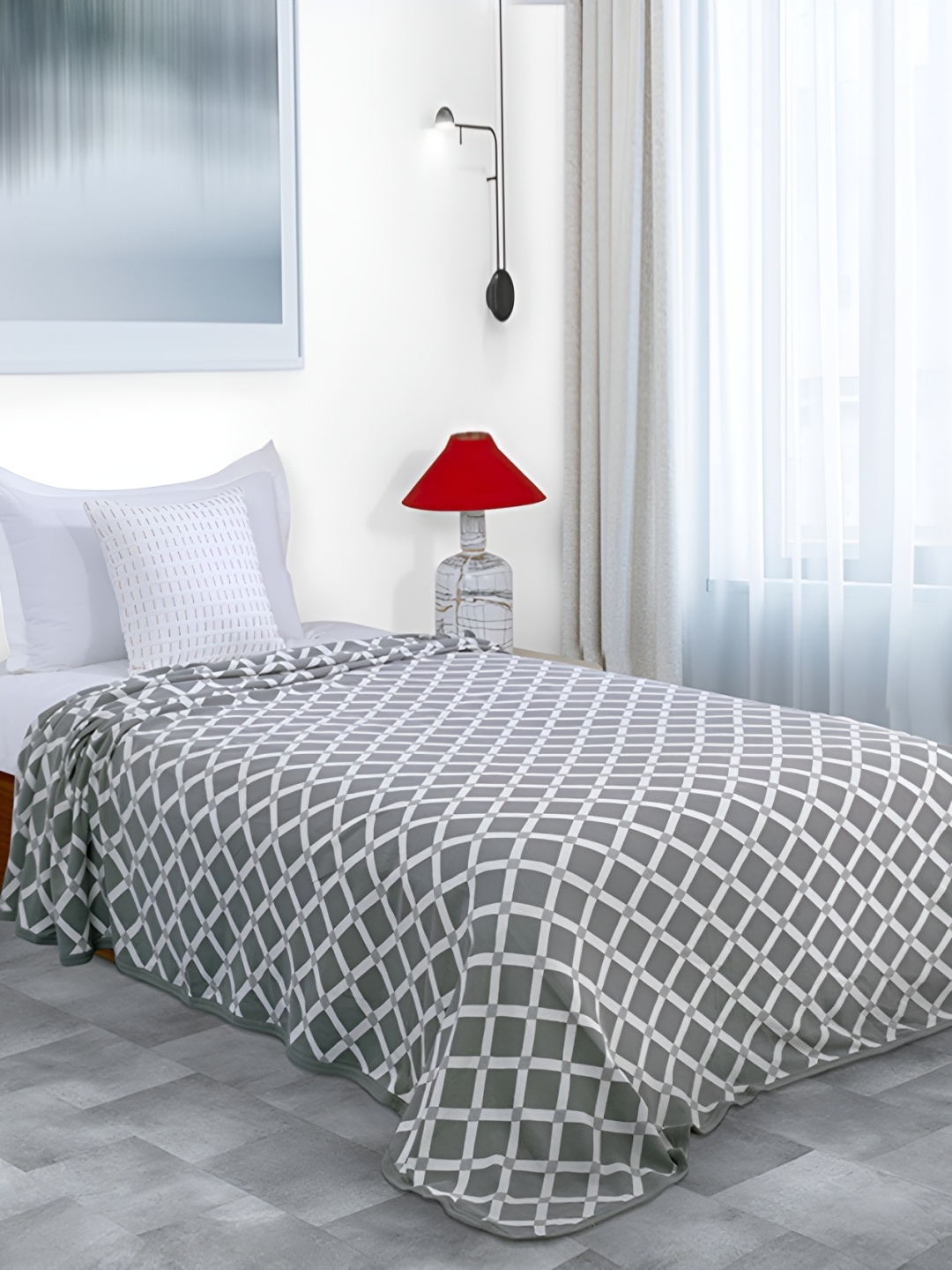 

ELAN DREAMS kapaasa Olive Green & Green Geometric Summer 110 GSM Double Bed Blanket