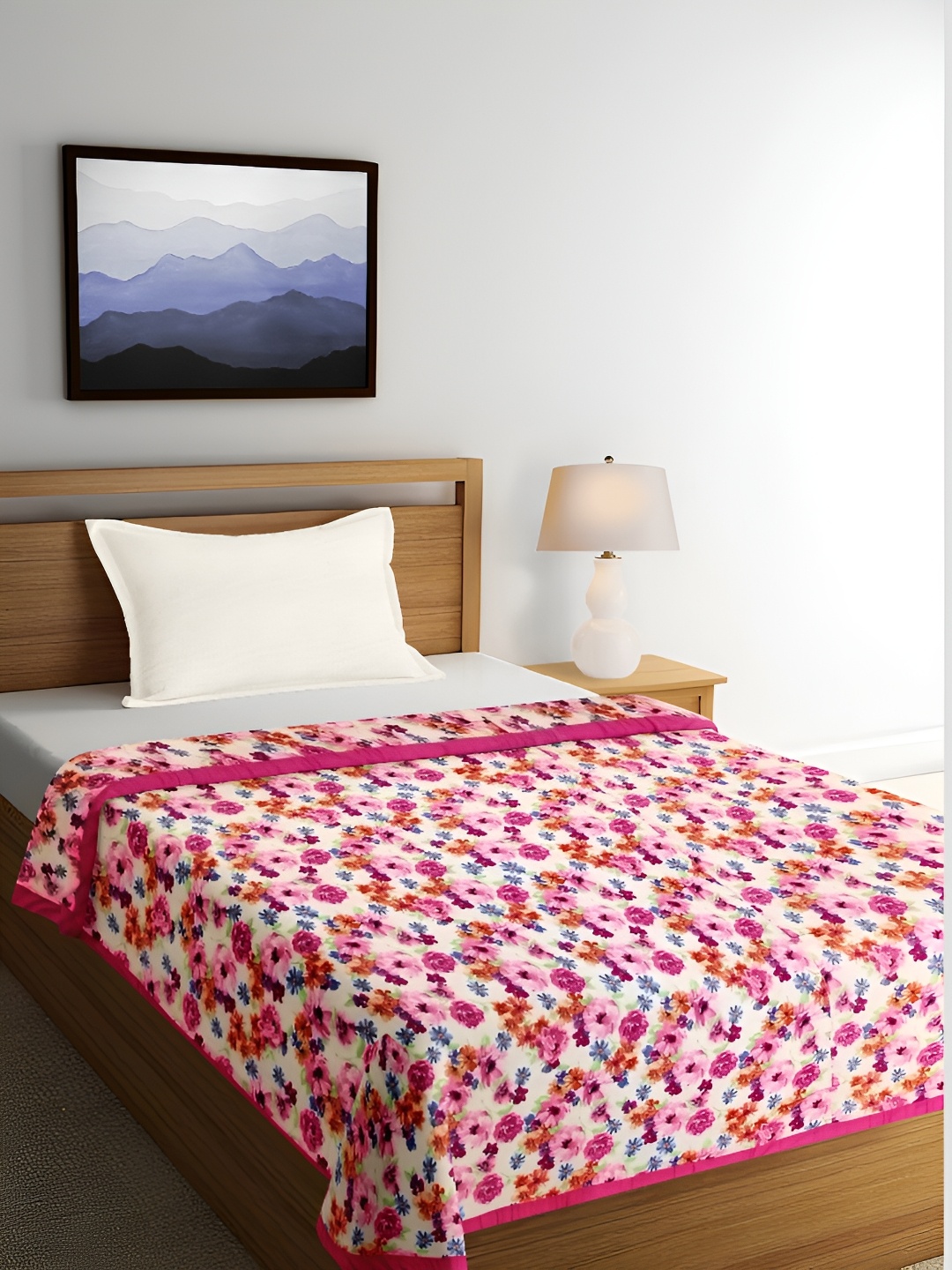 

ELAN DREAMS Pink & Blue Floral Printed Cotton AC Room 110 GSM Single Bed Dohar