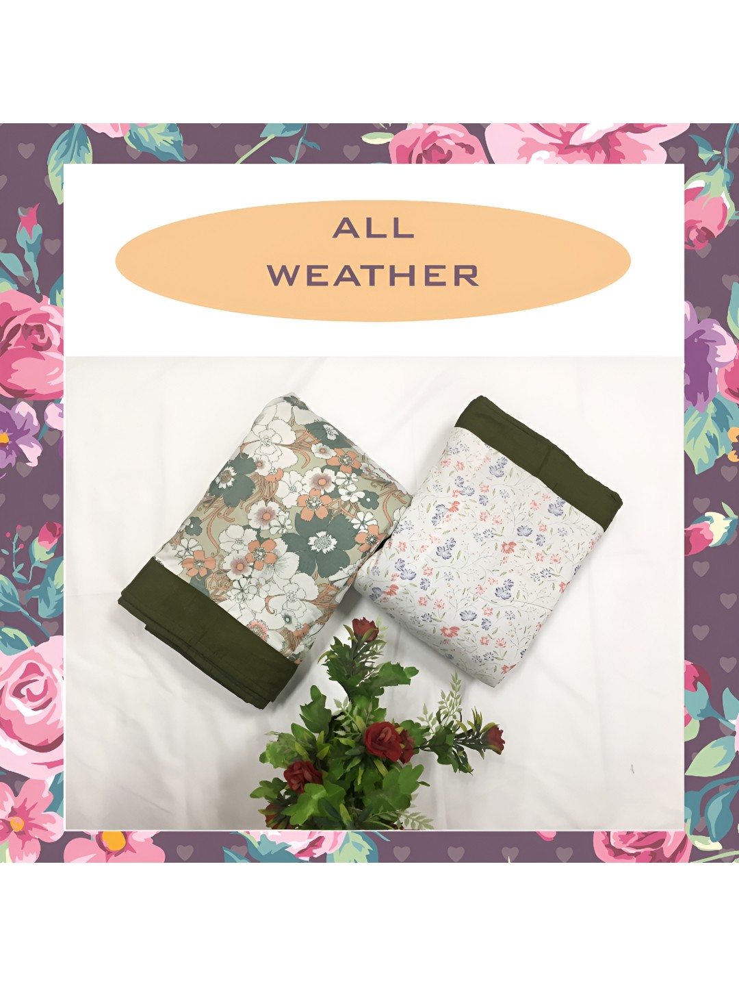 

ELAN DREAMS Black & White Floral AC Room 110 GSM Single Bed Dohar, Multi